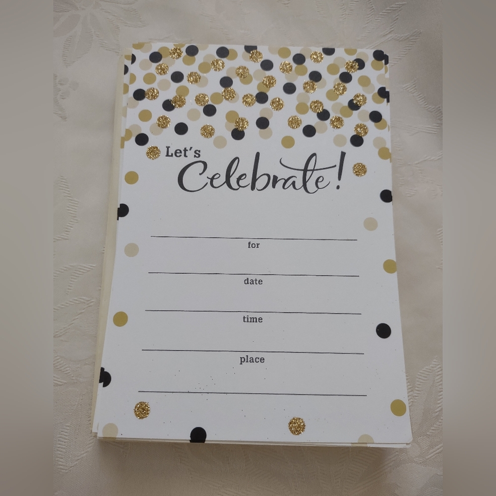 Gold Glitter Dots Cards Invitations Let's Celebrate